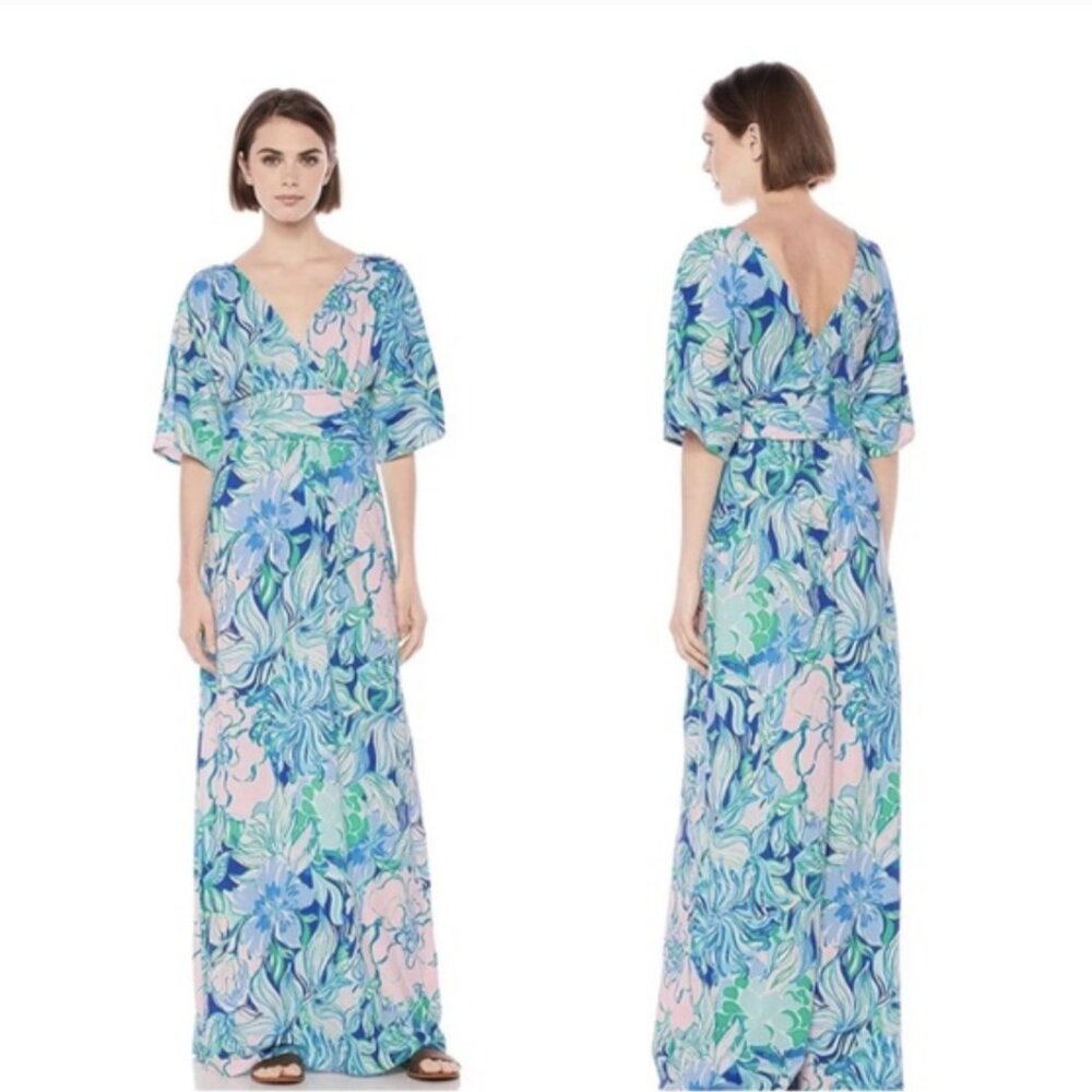 Lilly Pulitzer Womens Parigi Maxi Dress XS Party Thyme Floral Stretch Je…